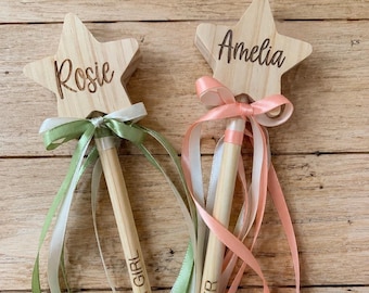 Chunky Wooden Flower Girl Wand, Personalised Fairy Wand | Magic Wand for Girls | Christening Gift | Big Sister Gift | Princess Wand