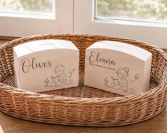 Classical Personalised Wooden Money Box For Kids | Piggy Bank | Nursery Keepsake | Christening Gift | First Birthday Gift | New Baby Gift