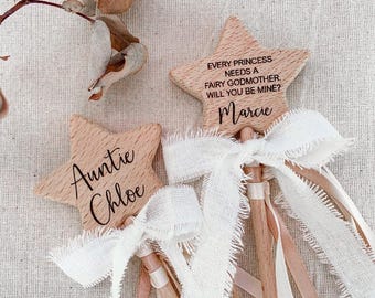 FAIRY GODMOTHER personalised wooden wand, solid wood, Godmother proposal gift, Keepsake gift, Godparents gift, Godfather gift, Fairy tale