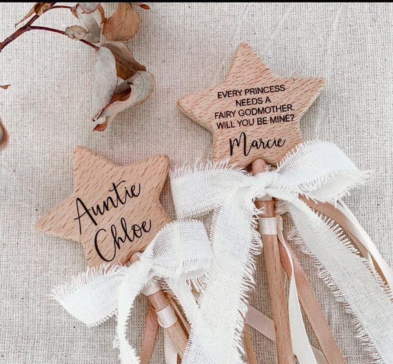 FAIRY GODMOTHER personalised wooden wand, solid wood, Godmother proposal gift, Keepsake gift, Godparents gift, Godfather gift, Fairy tale