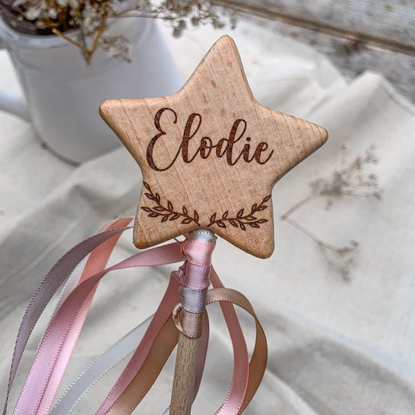 PERSONALISED laser engraved wooden wand, Flower Girl wand, Big Sister gift, Fairy Magic Wand, Christmas stocking gift, Keepsake gift