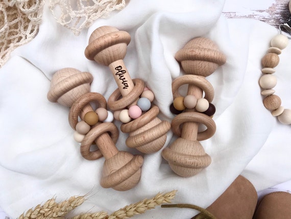 personalised wooden rattle