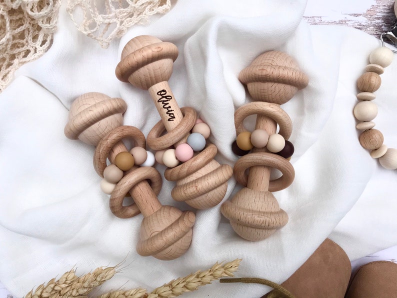 personalised wooden baby rattle