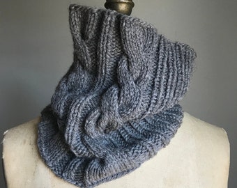 hand knit Cableknit Cowl Neckwarmer Snood Tube scarf, undyed eco wool, Cozy Fall / Winter, Woman Man unisex, Ready to Ship