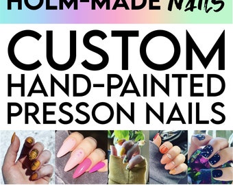 Black Edge Glass Press on Nails Custom Nails Choose Your | Etsy