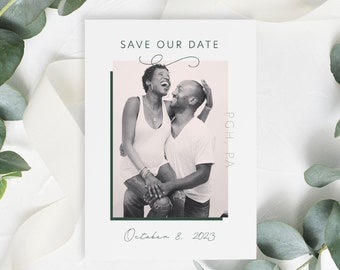 50 Custom Save the Dates With Envelopes, SET OF 50, Modern Ivy Save the Date, Minimalistic Wedding Announcement, Green Wedding Announcement