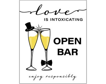 Love Is Intoxicating, Enjoy The Open Bar, Wedding Signs, Open Bar Sign, Bar Signage, Bar Signs, Open Bar Printable Sign, Wedding Sayings