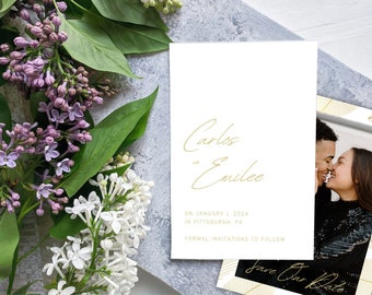 Double Sided Simple Gold Elegant Save The Date | Canva Template