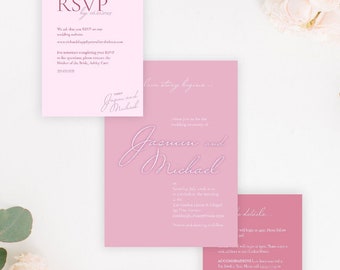 50 Custom Wedding Invitation Suite With Envelopes, SET OF 50, Soft Pink Wedding Invitations, Save the Dates, Romantic Wedding Set, Pink