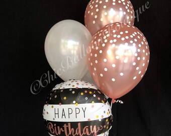 rose gold confetti balloons black and white striped balloons bouquet birthday balloons confetti balloons pearl white balloons