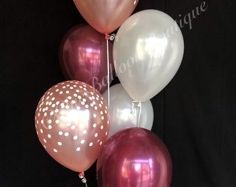 Rose Gold and Burgundy - White Balloons, Bridal Shower Decor, Wedding Balloons, Fall Bridal Shower, Rose Gold Confetti, Baby Shower Balloons