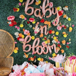 Baby in Bloom Balloon Backdrop Rose Gold Letter Balloons Summertime Wildflower Shower Decor Cute Baby Gender Reveal