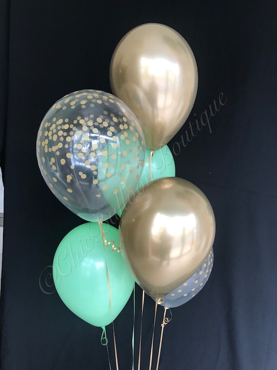 Mint Green And Gold Balloons Baby Shower Balloons Mint Etsy