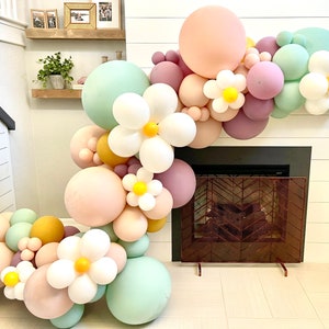 Daisy Flower Balloon Garland DIY Kit Baby in Bloom Canyon Rose Mustard Cameo Mint Boho Flower Arch Groovy One Birthday Party Bachelorette