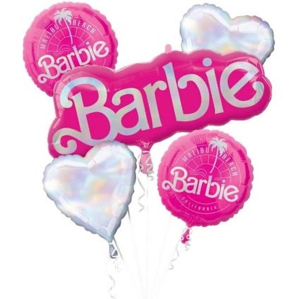 Licensed Barbie Balloon Bouquet - Cmon Girls, Lets Go Party - Pink White Hot Neon Pink - Malibu Party - Bachelorette Party - Pink Birthday