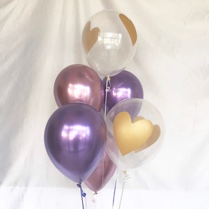 Valentines Balloons - Mauve Purple Gold Heart Balloons - Bridal Shower - Heart Balloon - Valentines Party - Galantines Party - Pink Purple