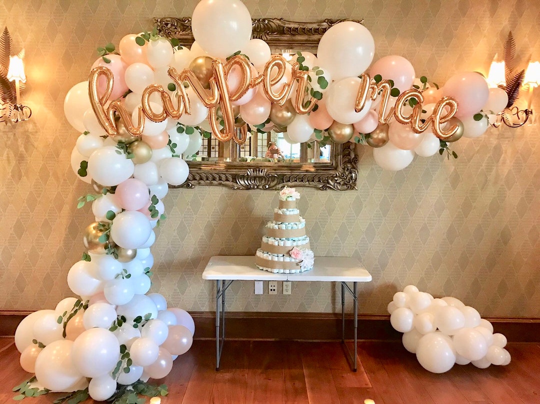 What are the latest balloon color trends for 2026 events? Sweet Baby in Bloom Balloon Garland - White Peach Blush Pink Gold Balloons - Boho Baby Shower and Muted Pink Bridal Shower Decorations - Etsy