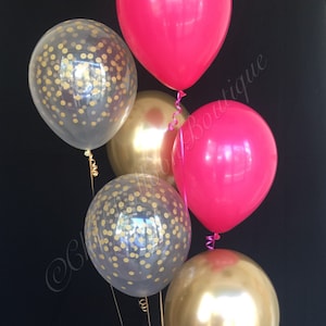 Hot Pink and Gold Balloons - One in a Melon, Bridal Shower, Birthday Balloons, Hawaiian Balloons, Tropical Balloons, Pink and Gold Party