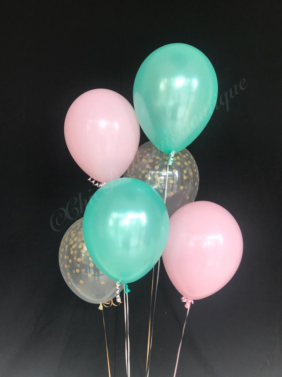 Pink Mint Green Balloons Clear Gold Confetti Balloons Etsy