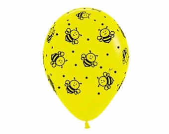 Bee Printed Yellow 11 inch Latex Balloons Set for Happy Bee Day Party and What will it Bee Baby Shower or Mom to Be Celebrations