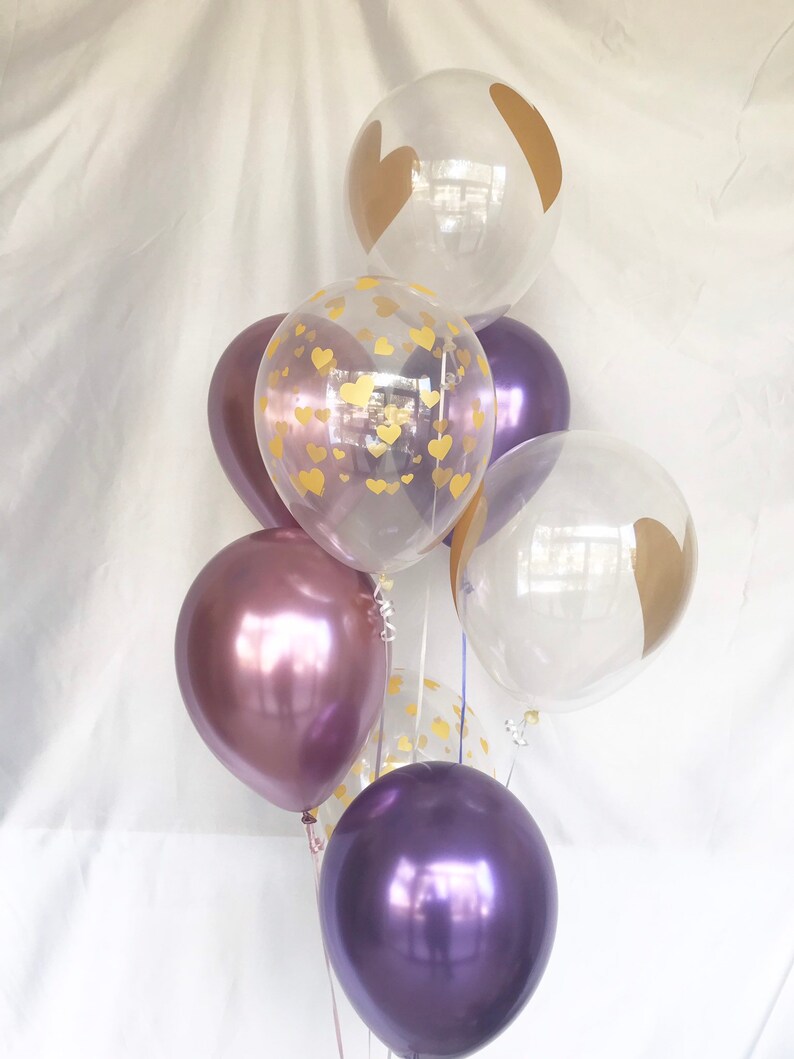 Gold Heart Mauve Purple Balloons Princess Balloons Galentines Bridal Shower Decor Baby Shower Balloons Pink Purple Party