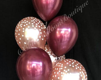 Rose Gold & Burgundy Balloons - Bridal Shower, Rustic Baby Shower, Boho Decor, Rustic Fall Shower, Baby Shower Balloons, Rose Gold Confetti