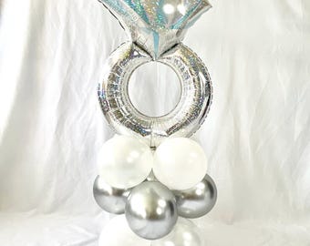 Platinum Diamond Ring Balloon Tower Jumbo Glitter Ring Balloon Easy Bachelorette Party Decoration Great for Engagements She Said Yes