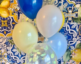 Almafi Coast Bridal Shower Almafi  Bachelorette Lemon Balloon Arch Lemon Baby Shower Birthday Italian Yellow Blue Tile Mediterranean Capri