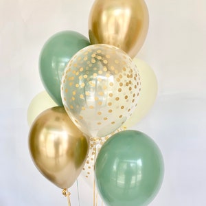 Sage Green Balloons Chrome Gold and Confetti Elegant Sage Decorations Bridal Shower Decor Sage Wedding Sage and Gold Baby Shower Balloons