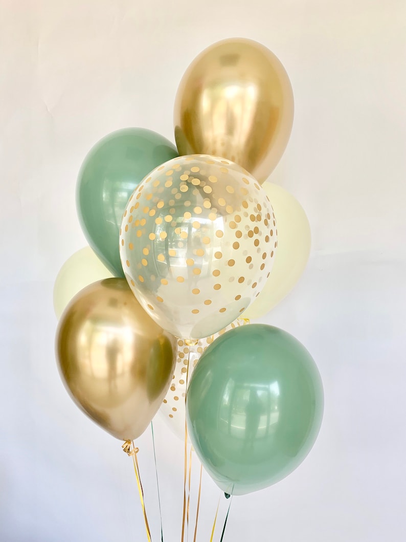 Chrome Gold and Confetti Balloons Bridal Shower Decor Baby Shower Balloons Sage Wedding Sage Decorations Sage Green Balloons