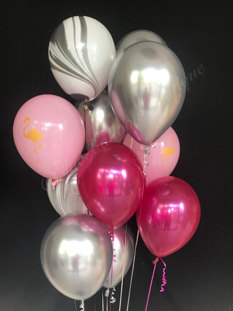 Magenta Black White Marble Silver Balloons Flamingo Etsy