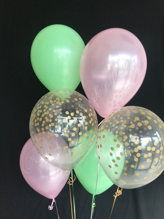 Pink And Mint Green Balloons Confetti Balloons 6 Pack Etsy