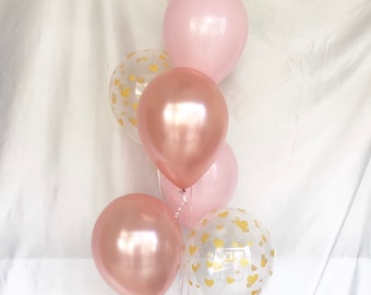 Rose Gold and Pink Balloons - Gold Heart Latex Balloons - Valentine Balloons - Baby Shower Balloons, Valentines Gift - Heart Balloons