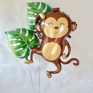 Monkey Balloon Phildendron Leaf Balloon Two Wild Birthday Party Animals Wild and Three Hang In There Monkeying Around Monkey &Banana