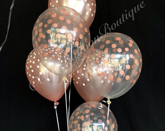 Rose Gold Confetti Balloons - Confetti Balloons, Bridal Shower, Rose gold and Clear, Bridal Shower Decor, Baby Shower Balloons, Boho Balloon