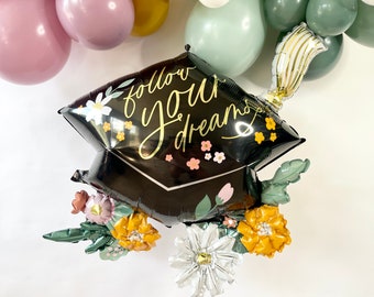 Graduation Balloon Flower Graduation Balloons Girl Graduation Hat Class of 2025 Balloon Retro Grad Party Daisy Grad Party Grad Cap