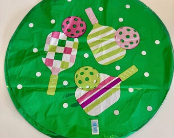 Pickleball Party Balloon - Round Green Pickleball Paddle and Ball Balloon - Sports Party Decor - Pickleball Birthday - Pink Athletic Club