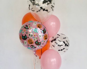 Pink Halloween Balloons - Pink and Orange - Pastel Halloween- Kids Halloween Party - Halloween Decorations - Halloween Birthday