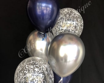 Navy & Silver Balloons - Filiagree Balloons, Wedding Balloons, Bridal Shower, Baby Shower Balloons, Anniversary Balloons, Birthday Balloons