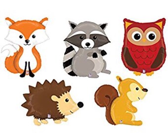 Woodland Aminal Balloons Woodland Baby Shower Enchanted Forest Woodland Balloon Fox Owl Raccoon Hedgehog Squirrel Decorations First Birthday