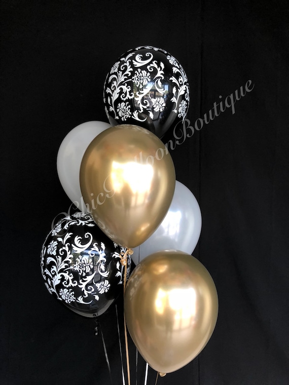Damask Balloons Black White Gold Balloons Bridal Shower Etsy