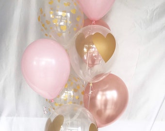 Rose Gold and Pink Balloons - Gold Heart Latex Balloons - Valentines Balloon - DIY Valentines  - Heart Balloons - Heart Balloon - Shower