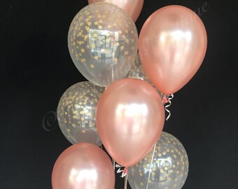 Rose Gold and Confetti Balloons - 8 pack of Latex Balloons - Bridal Shower Balloons - Baby Shower Decorations - Birthday Balloons