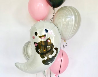 Ghost Balloons Pink and Black Halloween Balloon Halloween Baby Shower Non Spooky Halloween Decoration Ghost Balloon Baby Ghost Hey Boo