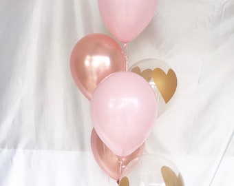 Rose Gold and Pink Balloons - Gold Heart Latex Balloons, Baby Shower Balloons, Valentines Party, Galentines, Bridal Shower, Heart Balloons