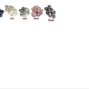 May include: Five different color balloon clusters, each with a label underneath: Black, Lace, Stone, Malted, Cocoa.