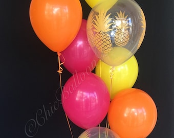 Pineapple Balloons - Hot Pink - Yellow - Orange Balloons - Birthday Balloons - Tutti Fruity Party - Pineapple Party, Tropical Balloons