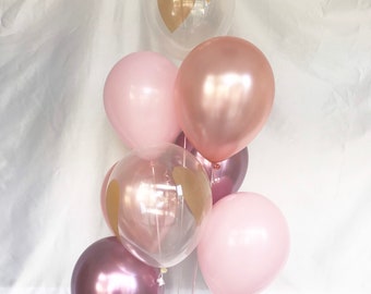 Pink Gold Heart Mauve Rose Gold Balloons - Valentines Balloons - Baby Girl Shower - Pink Heart Balloons - Valentines Party - Galantines