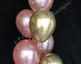 Rose Gold Confetti and Gold Balloons - Boho Bridal Shower - Baby Shower Balloons - Wedding - Birthday Balloons - Rose Gold Decorations