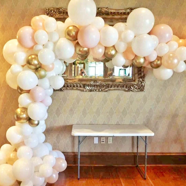Blush Pink Balloon Garland Kit for Baby Shower & Bridal Shower Decorations - White Peach Gold Pink Blush Balloons Bohemian Balloon Garland